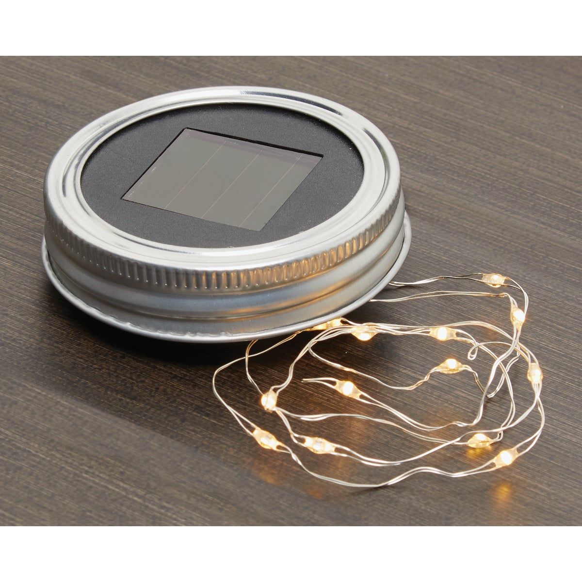 Everlasting Glow Warm White Bulb Metal Solar Mason Jar Lid with String Lights