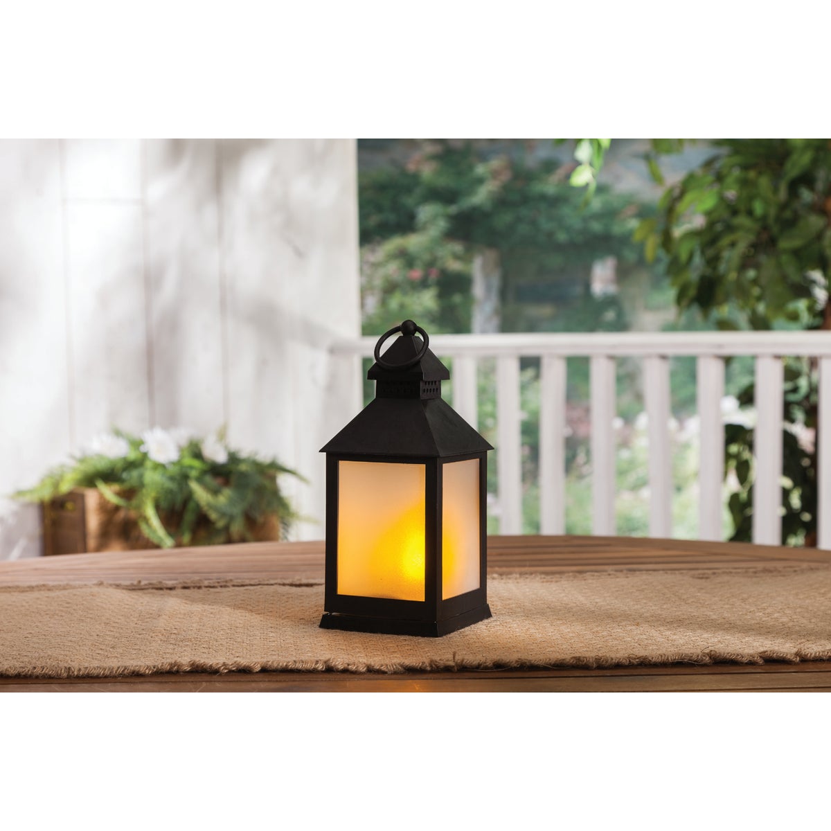 Everlasting Glow 4.13 In W. x 9.25 In. H. x 4.13 In. L. Black Square Patio Lantern