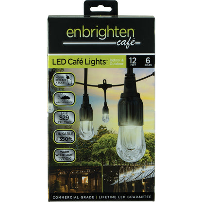Enbrighten 12 Ft. 6-Light Warm White Clear Bulb Cafe String Lights
