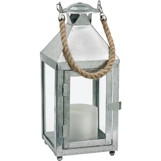 Paradise 6.30 In. W. x 12.60 In. H. Glavanized Metal LED Lantern with Rope Handle Patio Light