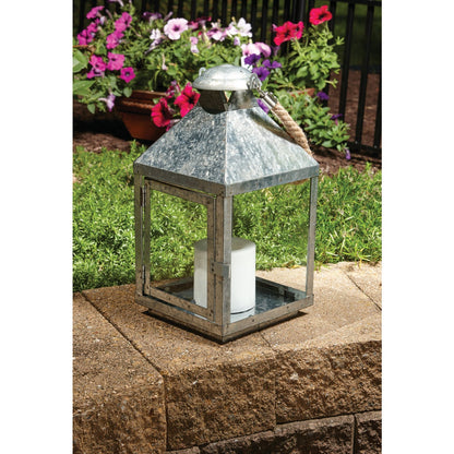 Paradise 6.30 In. W. x 12.60 In. H. Glavanized Metal LED Lantern with Rope Handle Patio Light