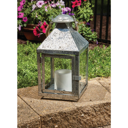 Paradise 6.30 In. W. x 12.60 In. H. Glavanized Metal LED Lantern with Rope Handle Patio Light