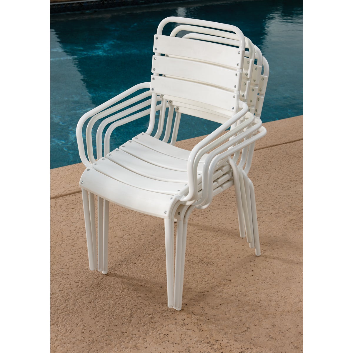 Outdoor Expressions White Steel Stackable Chair
