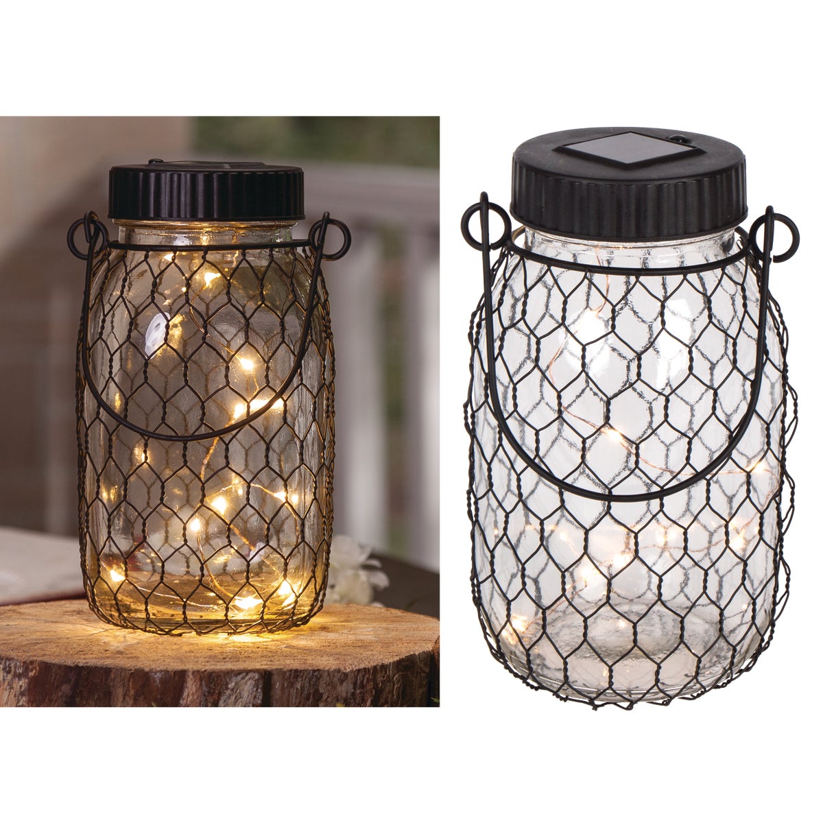 Gerson Everlasting Glow 6.9 In. H. x 2.75 In. Dia. Black Top Mason Jar LED Solar Lantern