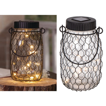Gerson Everlasting Glow 6.9 In. H. x 2.75 In. Dia. Black Top Mason Jar LED Solar Lantern