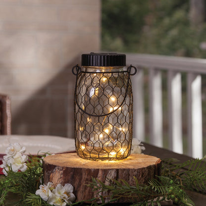 Gerson Everlasting Glow 6.9 In. H. x 2.75 In. Dia. Black Top Mason Jar LED Solar Lantern