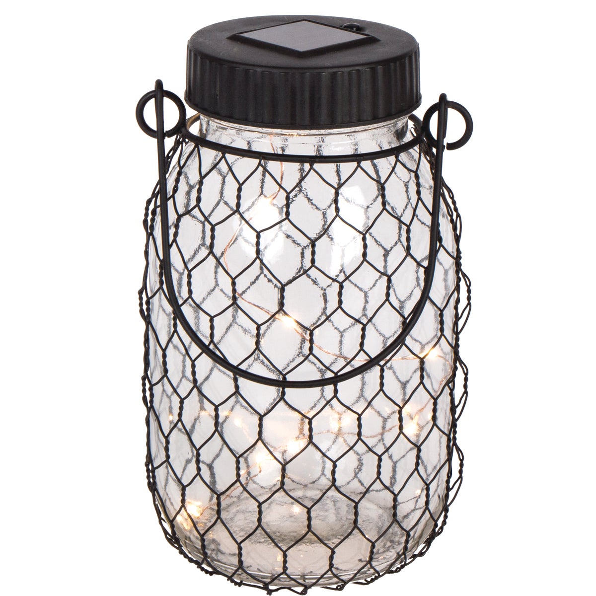 Gerson Everlasting Glow 6.9 In. H. x 2.75 In. Dia. Black Top Mason Jar LED Solar Lantern