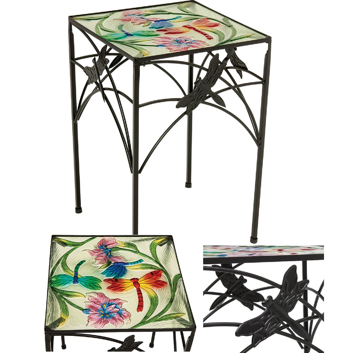 Outdoor Expressions Dragonfly Multi Color 16 In. Square Steel Side Table