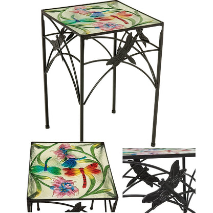 Outdoor Expressions Dragonfly Multi Color 16 In. Square Steel Side Table