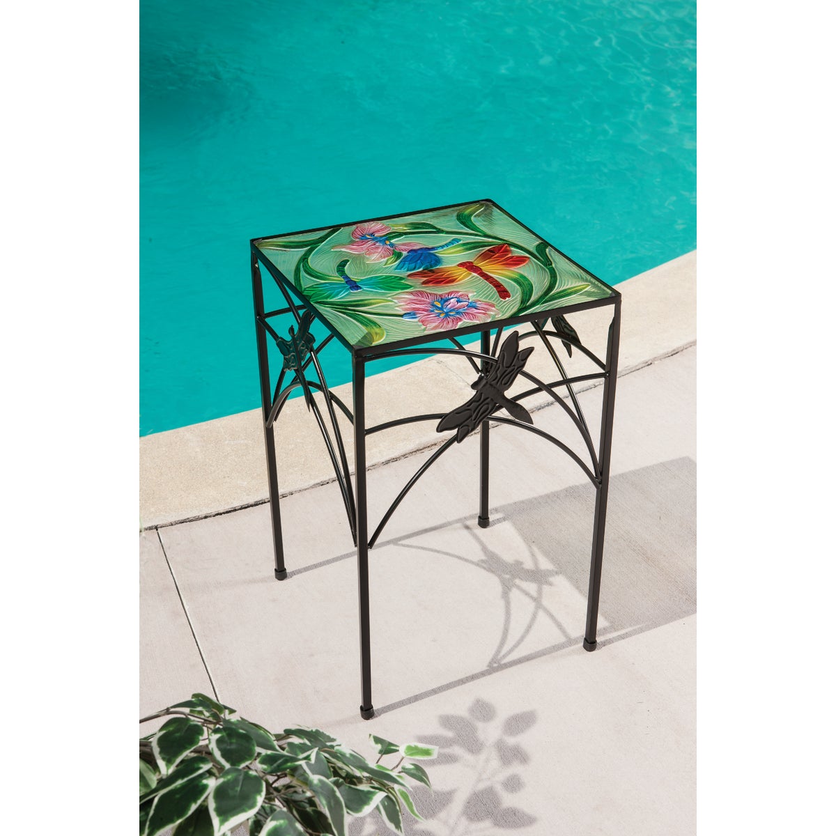 Outdoor Expressions Dragonfly Multi Color 16 In. Square Steel Side Table