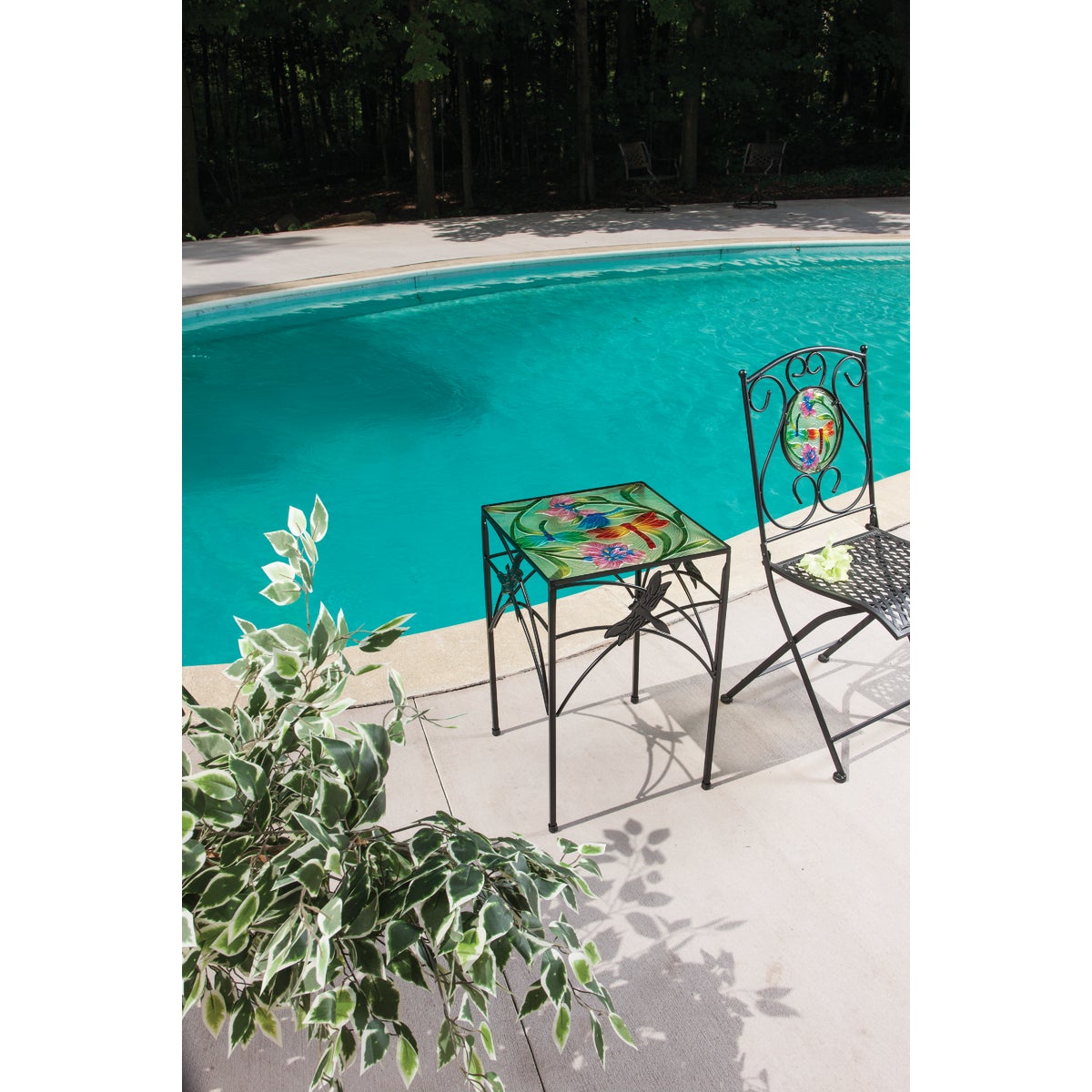 Outdoor Expressions Dragonfly Multi Color 16 In. Square Steel Side Table