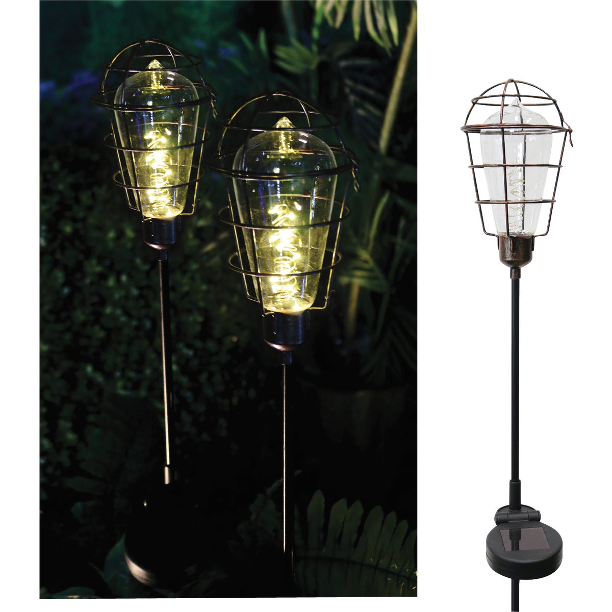 Solaris Metal Cage Edison Style 35 In. H. Solar Stake Light