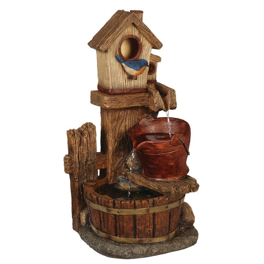 Best Garden 13.5 In. W. x 26.5 In. H. x 10.5 In. L. Polyresin Birdhouse Fountain