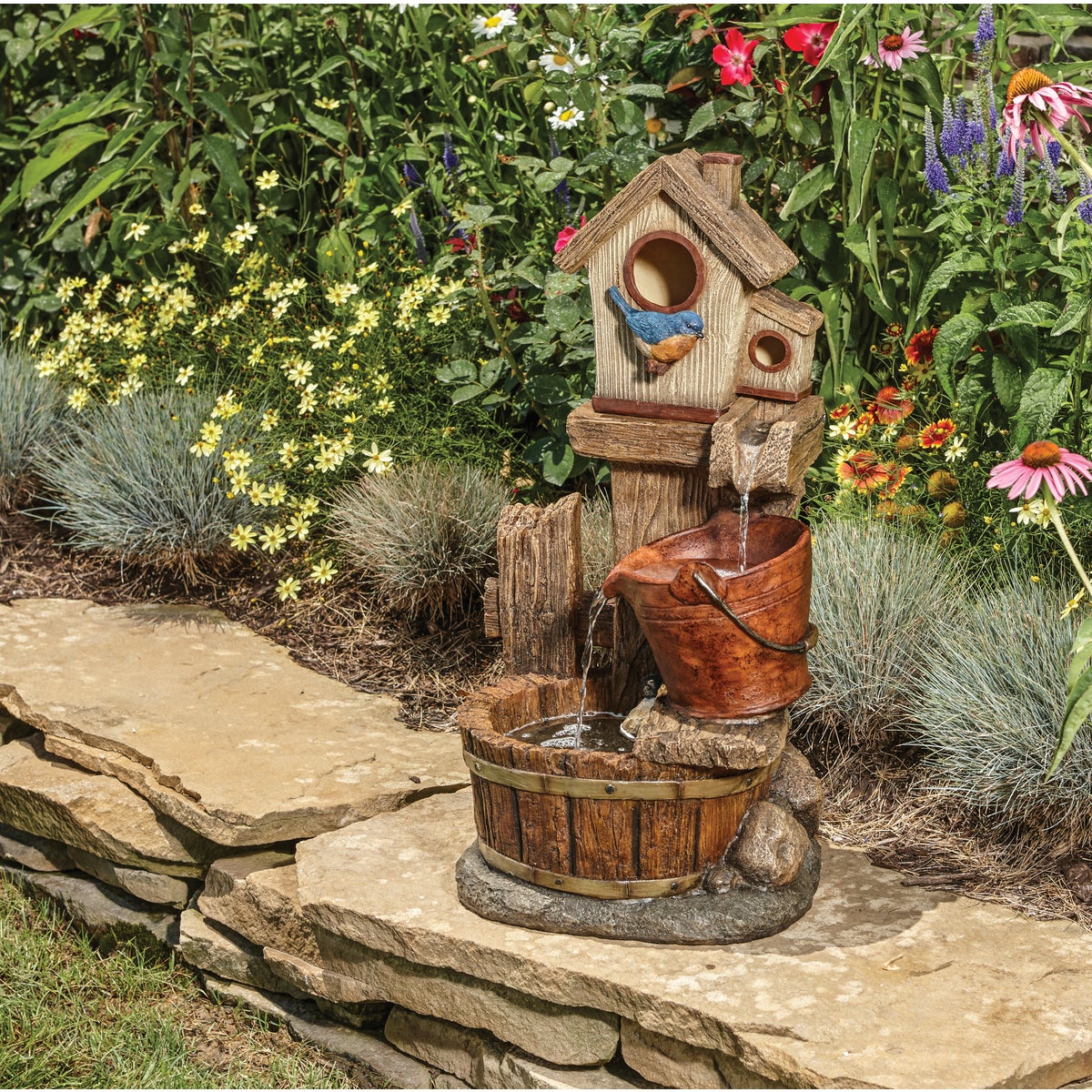 Best Garden 13.5 In. W. x 26.5 In. H. x 10.5 In. L. Polyresin Birdhouse Fountain