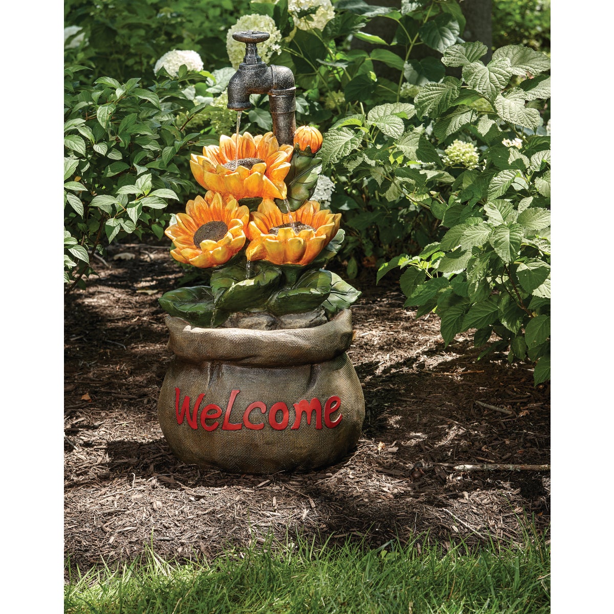 Best Garden 13 In. W. x 28 In. H. x 13 In. L. Polyresin Sunflower Fountain