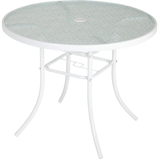 Outdoor Expressions 35 In. Round White Steel Table