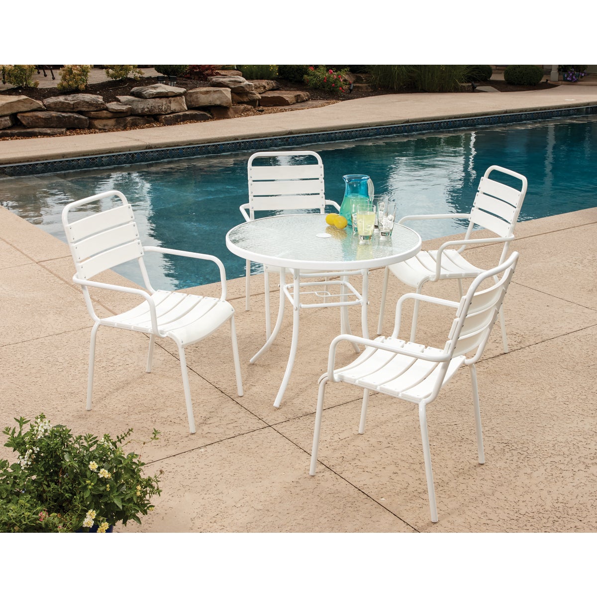 Outdoor Expressions 35 In. Round White Steel Table