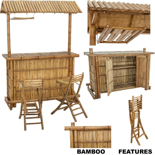 Monarch Silks Bamboo Patio Tiki Bar Set (3-Piece)