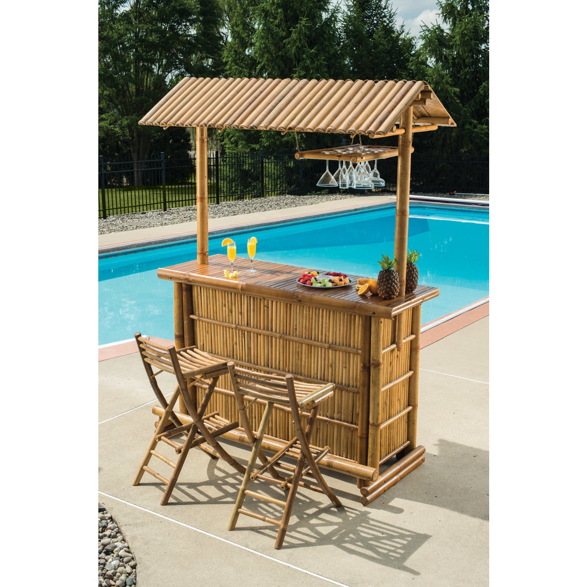 Monarch Silks Bamboo Patio Tiki Bar Set (3-Piece)