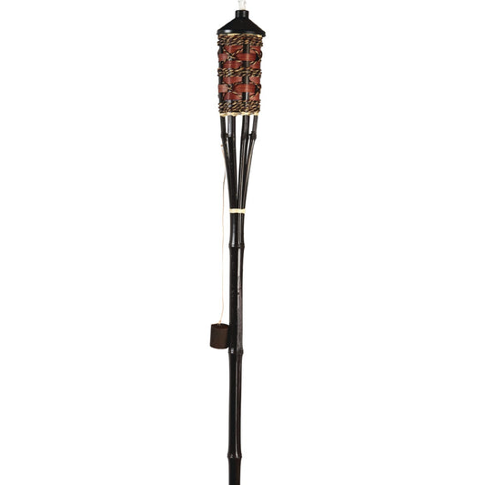 Outdoor Expressions 60 In. Brown Bamboo Patio Torch with Rattan Weave