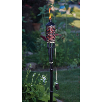 Outdoor Expressions 60 In. Brown Bamboo Patio Torch with Rattan Weave