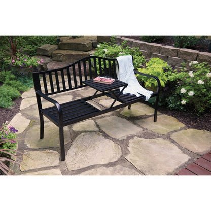 Outdoor Expressions 59 In. L. Antique Bronze Finished Steel Park Bench with Pop-up Center Table