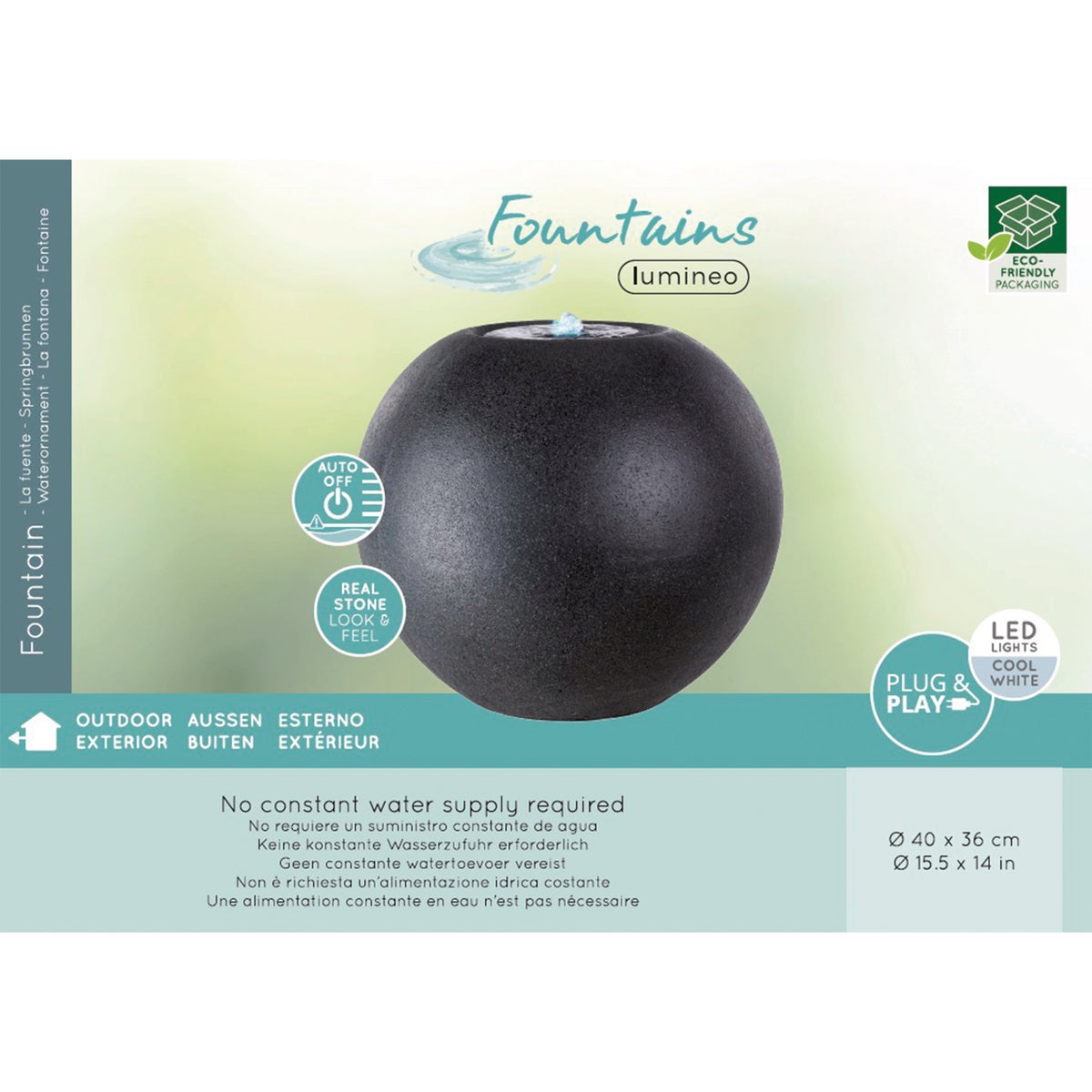 Lumineo Black GRC Round Ball Fountain