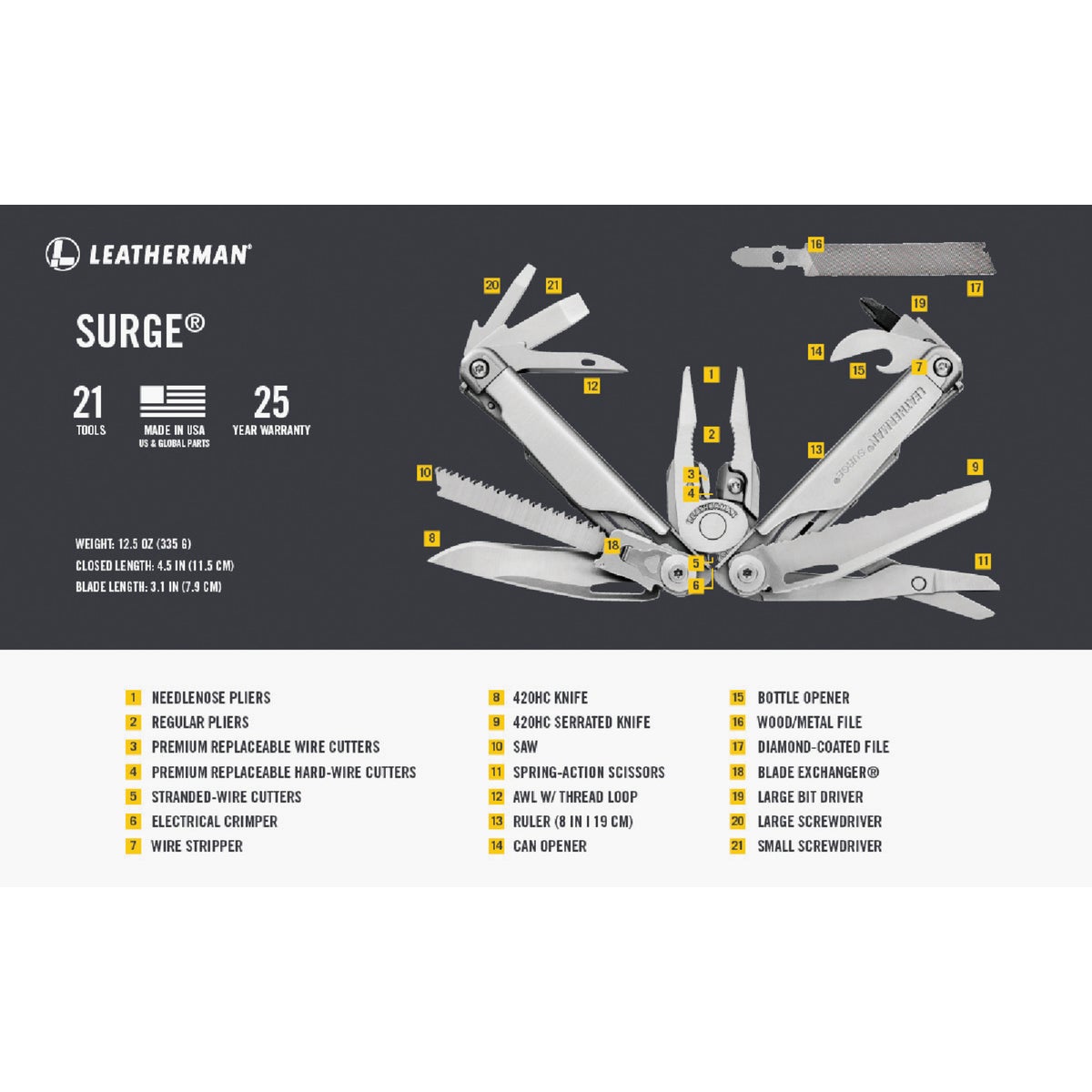 Leatherman Surge 21-In-1 Stainless Steel Multi-Tool