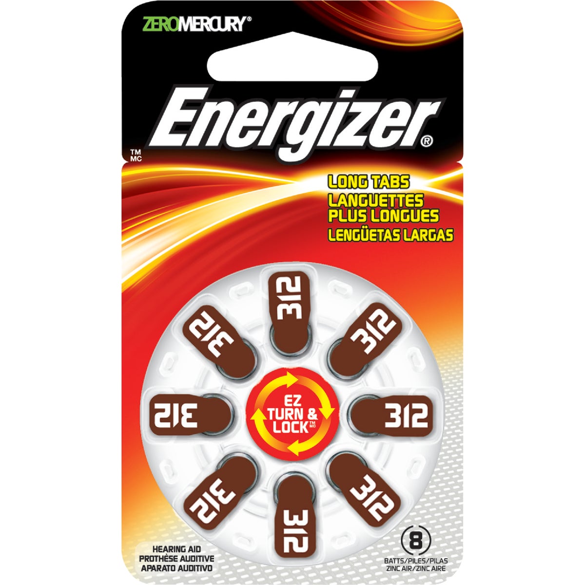 Energizer EZ Turn & Lock 312 Hearing Aid Battery (8-Pack)