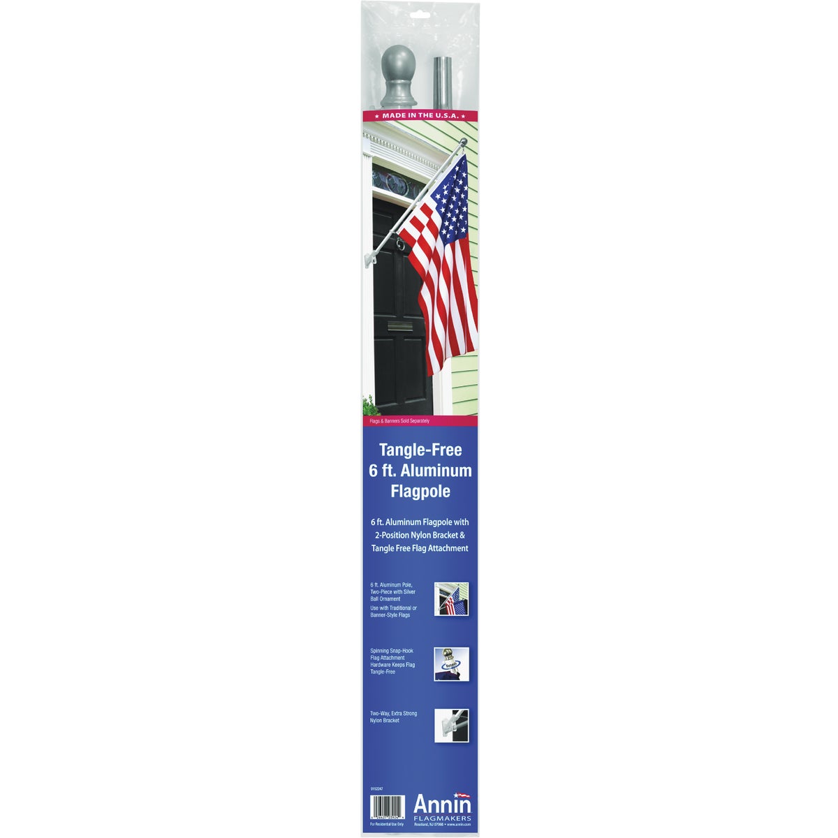 Annin 6 Ft. x 2 In. Aluminum Spinning Flag Pole with Bracket