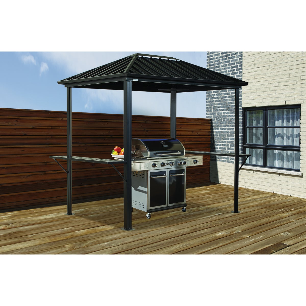 Sojag Dakota 6 Ft. x 8 Ft. Brown Powder-Coated Metal Grill Gazebo with Shelves