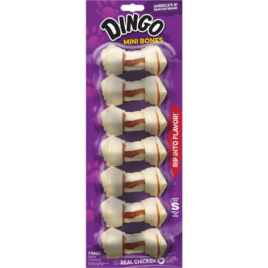 Dingo Meat Jerky Knotted Bone 2.5 In. Rawhide Chew, (7-Pack)