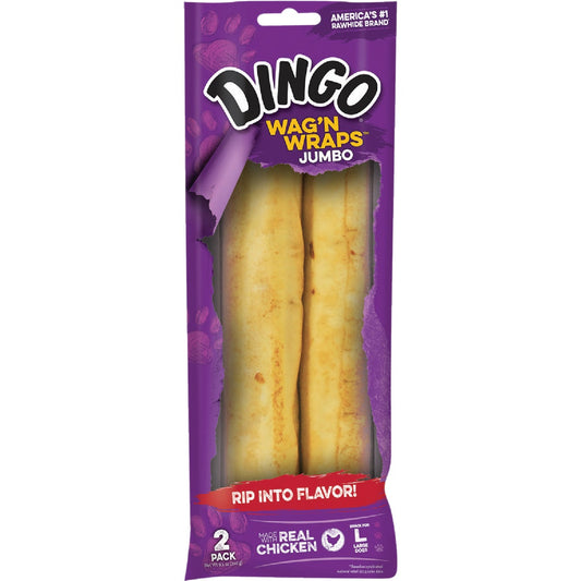 Dingo Wagn'Wraps Chicken Wrap Stick 0.23 Lb. Jumbo Rawhide Chew, (2-Pack)