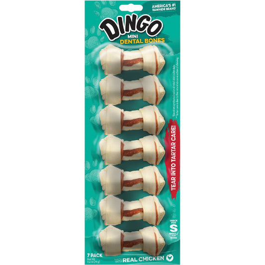 Dingo Dental Bone Chicken Knotted Bone 2.5 In. Rawhide Chew, (7-Pack)