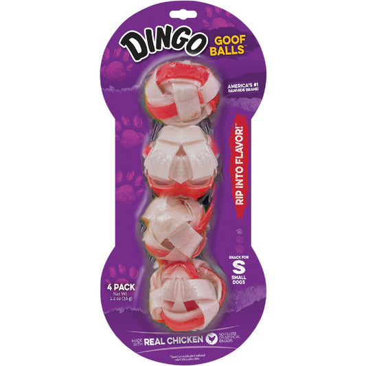 Dingo Goof Balls Chicken Braided Ball 1.5 In. Rawhide Chew, (4-Pack)