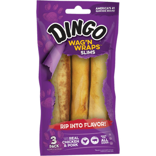 Dingo Wagn'Wraps Chicken Wrap Stick 3.7 Oz. Rawhide Chew, (3-Pack)