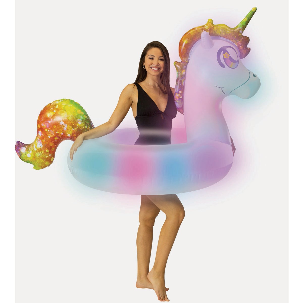 PoolCandy Ride-On Illuminated Color Changing LED Rainbow Unicorn Pool Float