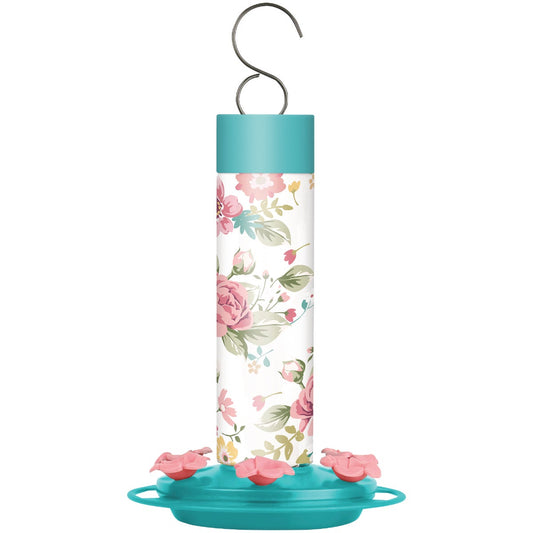 Nature's Way 20 Oz. Glass Charming Peony Decorative Hummingbird Feeder