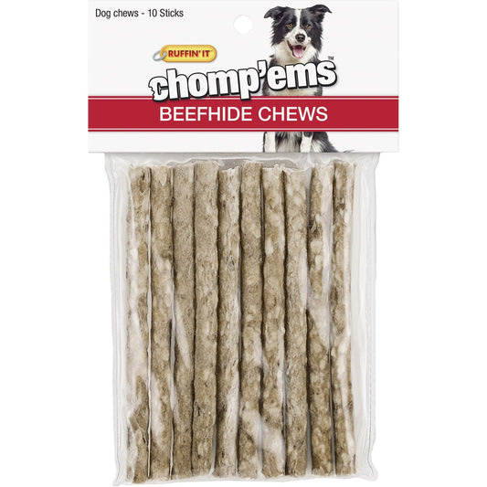 Westminster Pet Ruffin' it Chomp'ems Beef Stick Beefhide Chew, (10-Pack)