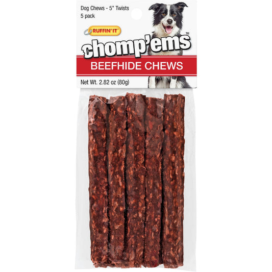 Westminster Pet Ruffin' it Chomp'ems Beef Twist 5 In. Beefhide Chew, (5-Pack)