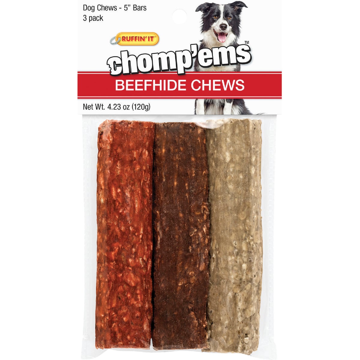 Westminster Pet Ruffin' it Chomp'ems Beef Bar 5 In. Beefhide Chew, (3-Pack)