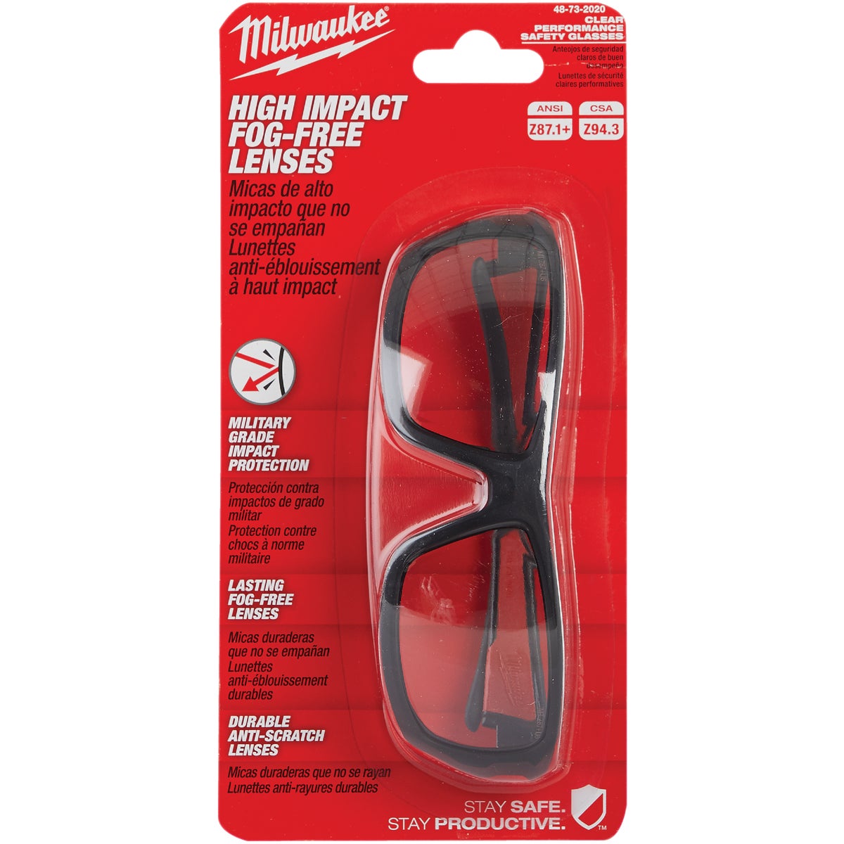 Milwaukee Red & Black Frame High Performance Safety Glasses with Clear Lenses