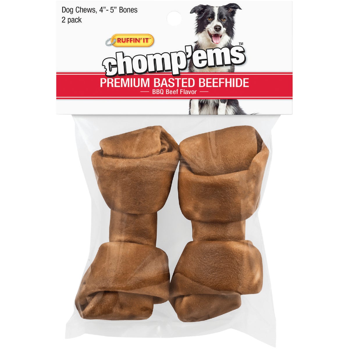 Westminster Pet Ruffin' it Chomp'ems Knotted 4 In. to 5 In. Beef Rawhide Bone (2-Pack)