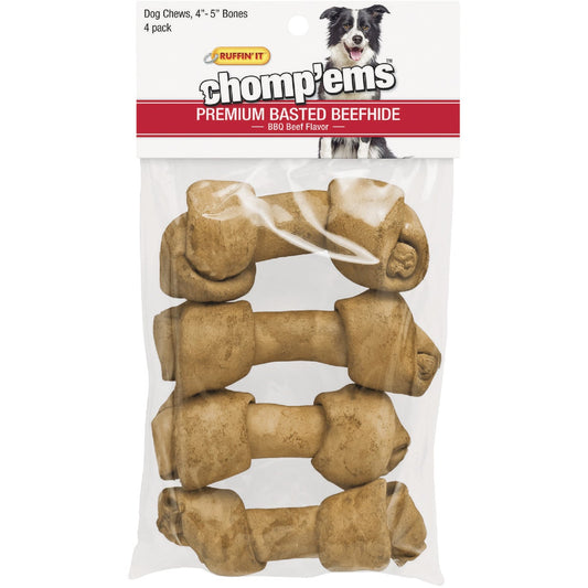 Westminster Pet Ruffin' it Chomp'ems Knotted 4 In. to 5 In. Beef Rawhide Bone (4-Pack)