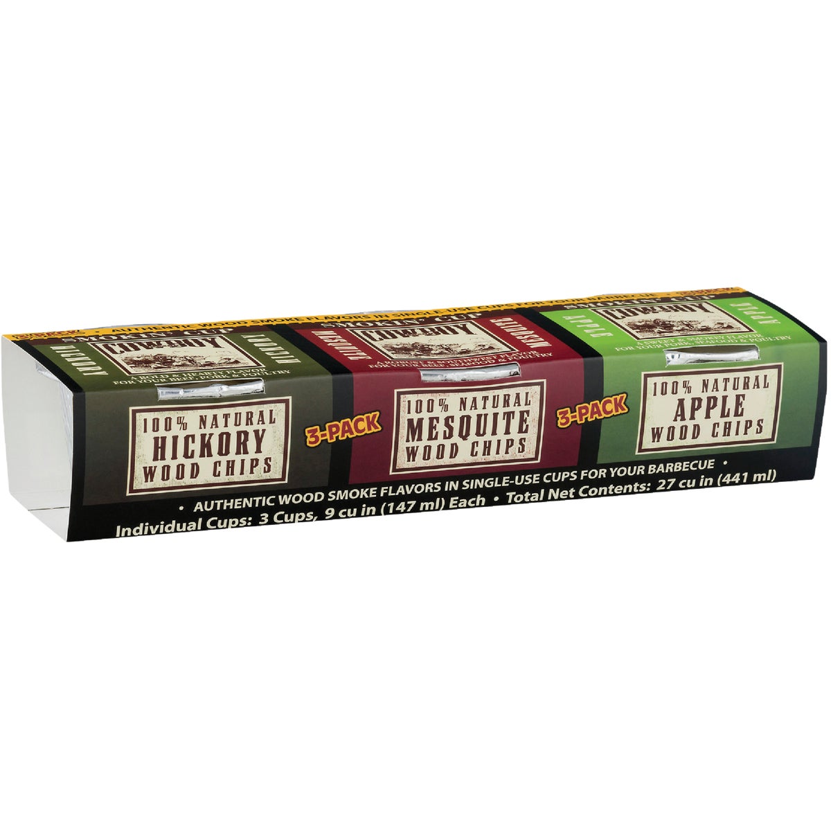 Cowboy 9 Cu. In./Cup Hickory, Apple, Mesquite Smoking Chunks Cup (3-Pack)