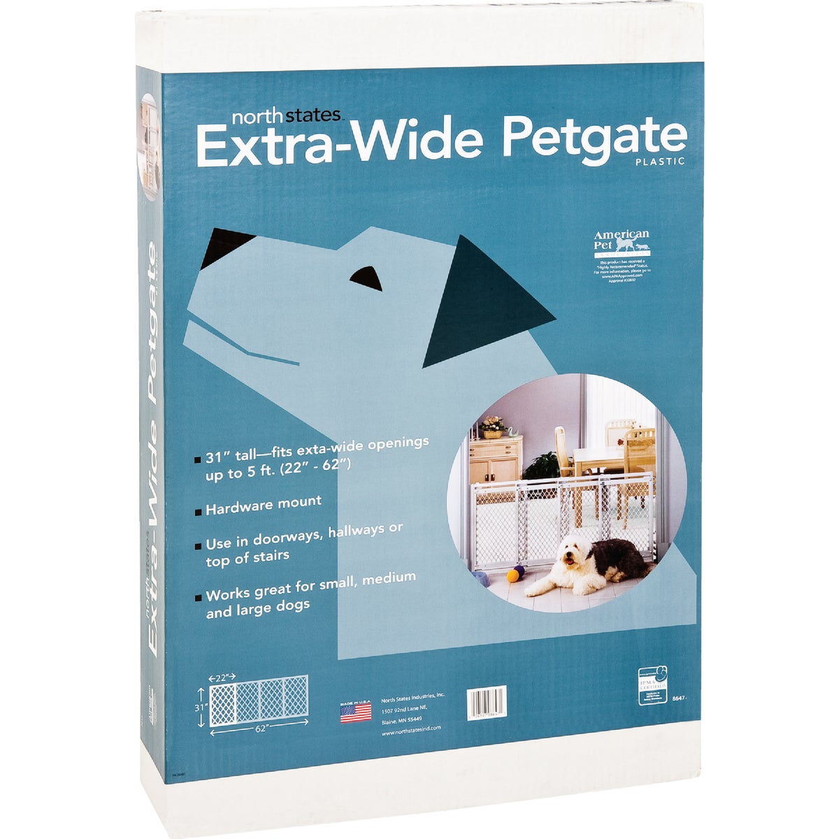 North States 22 In. to 62 In. W. White Plastic Extra Wide Pet Gate