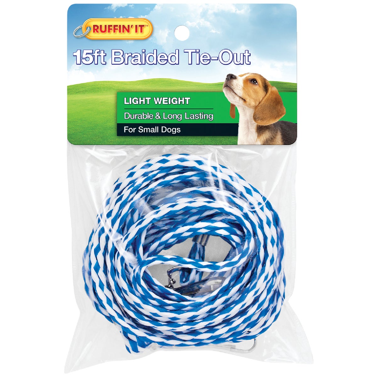 Westminster Pet Ruffin' it Light Weight Small Dog Tie-Out Braided Rope, 15 Ft.