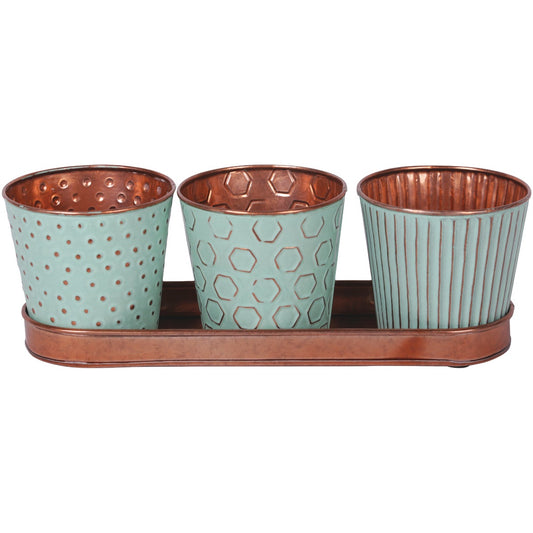 Robert Allen Concord 4.25 In. x 4 In. x 13 In. Metal Copper Patina Herb Garden Planter Set (4-Piece)