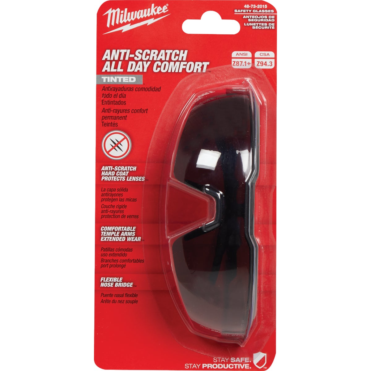 Milwaukee Red & Black Frame Safety Glasses with Tinted Anti-Scratch Lenses