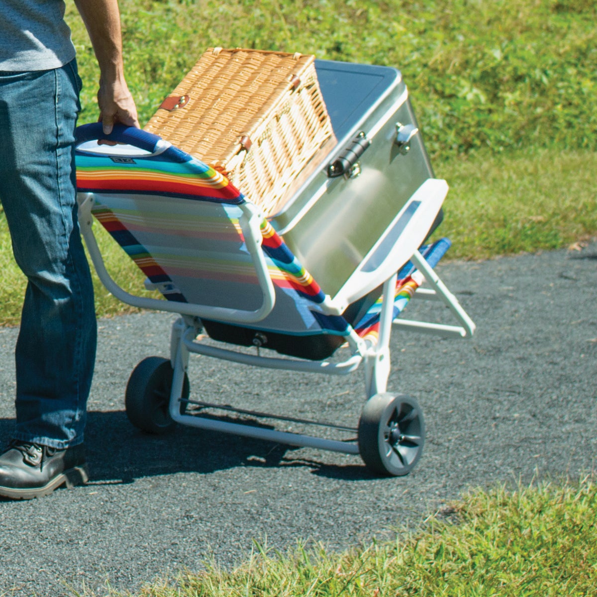 Rio Brands Transporter 5-Position Striped Steel Folding Beach Chair